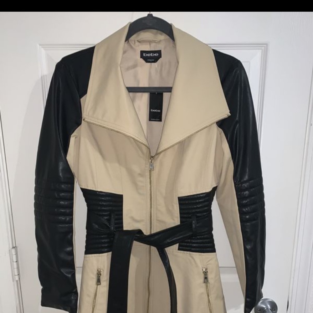 BEBE Bond trench jacket with Faux leather